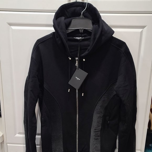 Balmain Neoprene Ribbed Zip-Up Hoodie - Picture 1 of 15